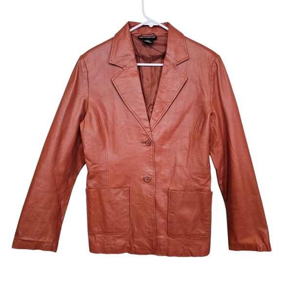 Vintage Leather Button Down Terracotta Rust Jacket 90s - Picture 1 of 6